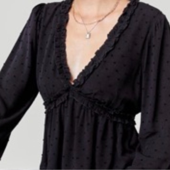 (18)New🌷Spring Arrival Francesca’s CYN Clip Dot Black Blouse - Picture 4 of 5